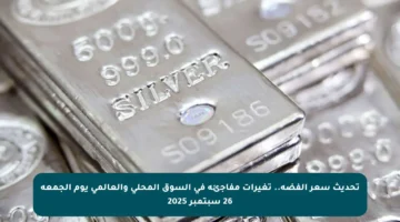 تحديث سعر الفضة.. تغيرات مفاجئة في السوق المحلي والعالمي يوم الجمعة 26 سبتمبر 2025